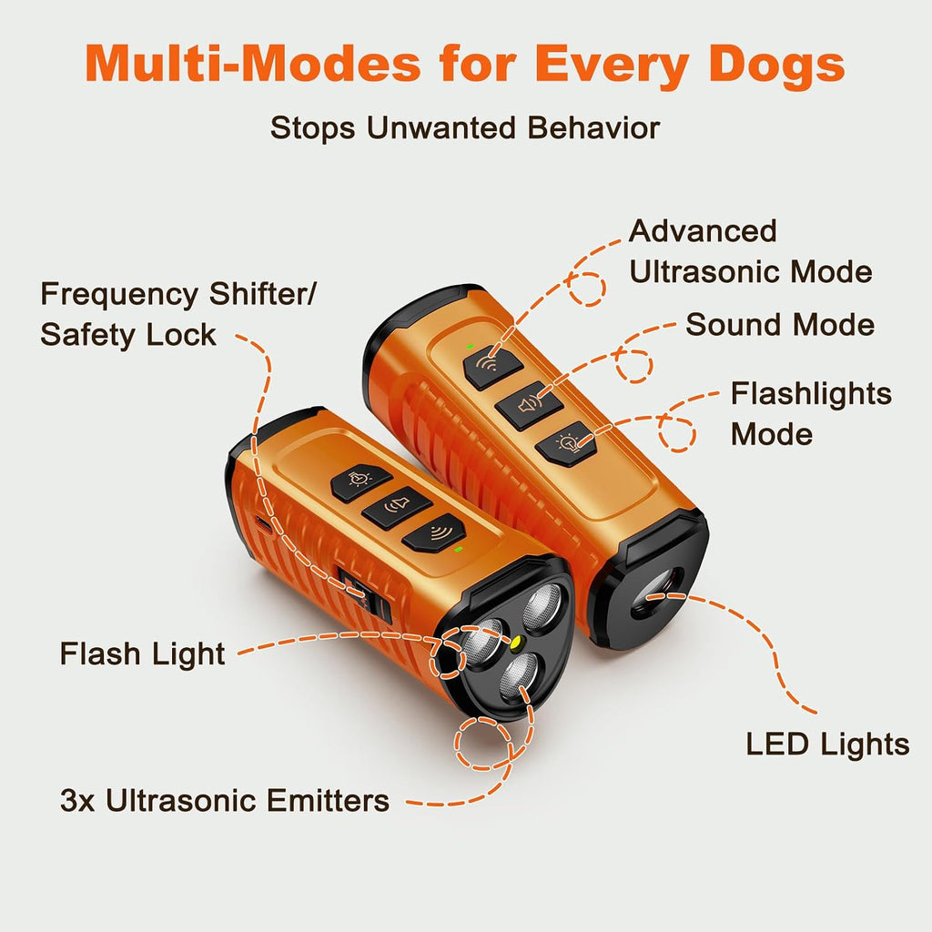 3X Ultrasonic to Stop Barking Neighbors Dog, Portable Anti Barking Device Dog Bark Deterrent Device 50ft Range 5 Modes, Flashlight & Beep Safe & Effective for Small, Medium & Large Dogs