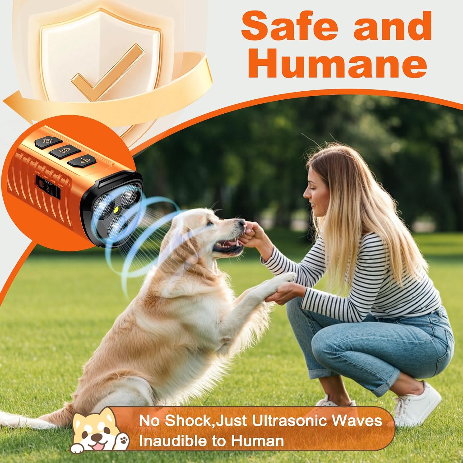3X Ultrasonic to Stop Barking Neighbors Dog, Portable Anti Barking Device Dog Bark Deterrent Device 50ft Range 5 Modes, Flashlight & Beep Safe & Effective for Small, Medium & Large Dogs